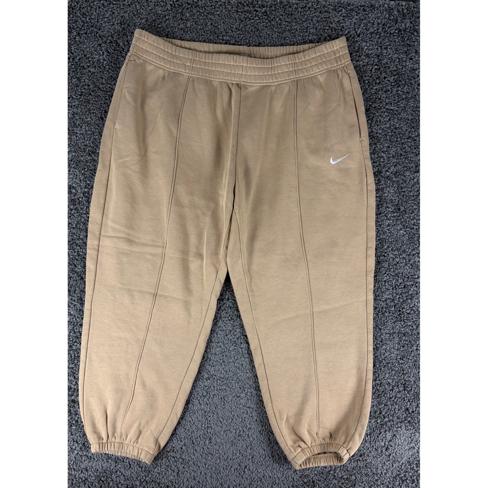 Nike Men 2X Tan Fleece Jogger Sweatpants Seam Detail Khaki Embroidered Swoosh